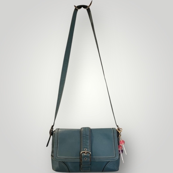 Coach Hamptons Leather Flap Crossbody Bag F11196 Blue Buckle Vintage Y2K - Picture 2 of 16